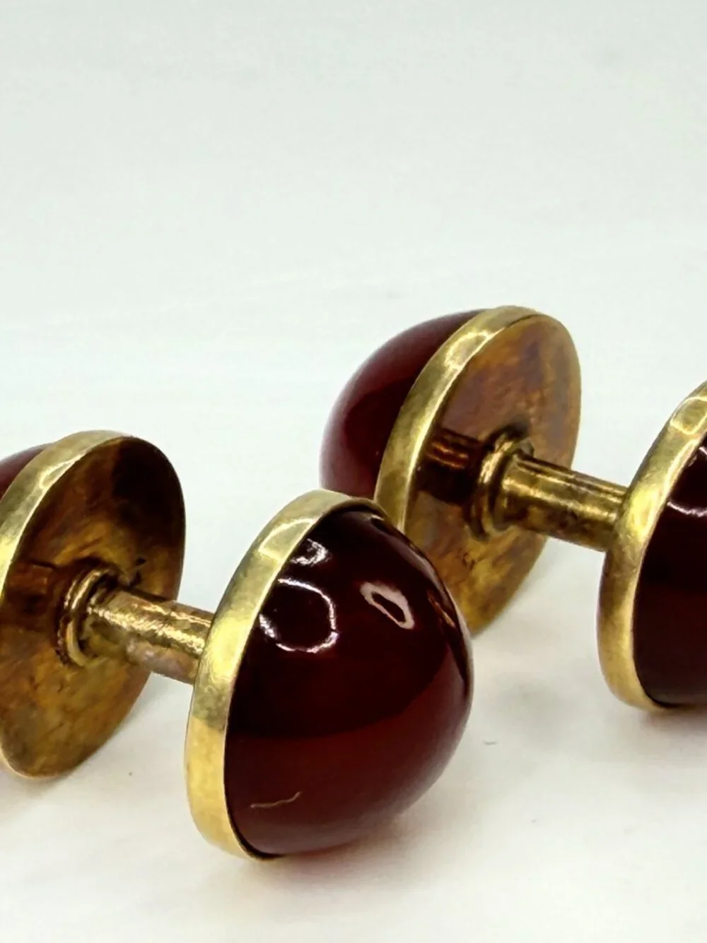 Antique 14K Gold deep Burgundy Tourmaline Cabochon Cufflinks 11.6mm SS443